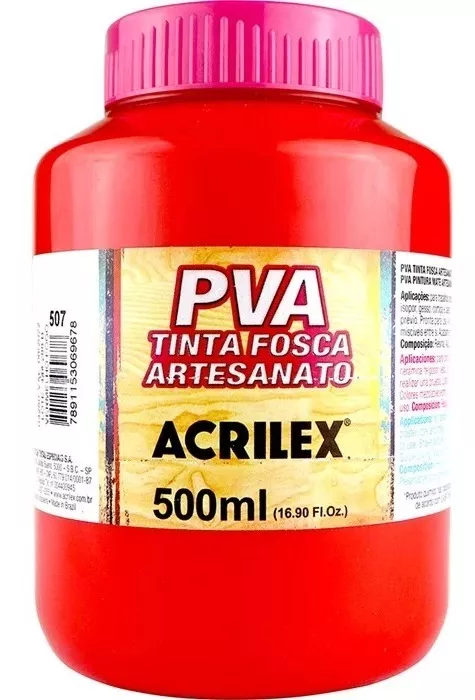 Tinta Pva Base Agua Acrilex Mdf Artesanato 500 Ml Vermelha