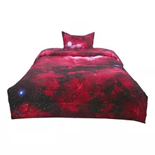 Uxcell Juego De Edredón Doble Galaxy Red Para Cama Individua