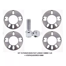 16 Parafusos Roda Fiat Super Longo + 4 Espaçadores 10mm