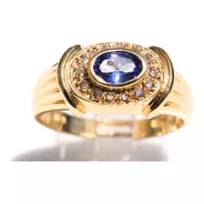 Hermoso Anillo De Tanzanita Natural C/ Diamantes En Oro 14k 