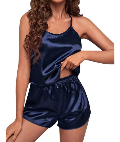 Pijama Mujer Importado Conjunto Satén C/ Encaje Short + Top