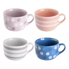 Sr. Coffee Bliss 4 Pack 23 Oz Latte Tazas De Gres Decoradas 