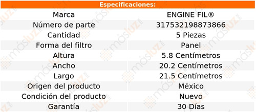 Paq 5 Filtros De Aire Grande Punto L4 1.9l 08/09 Engine Fil Foto 2