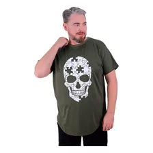 Camiseta Longline Plus Size Mxd Conceito Básica Lazer Skull