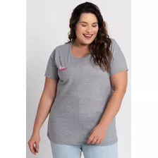 T-shirt Feminina Plus Size Malha Algodão Estampada Self Lov