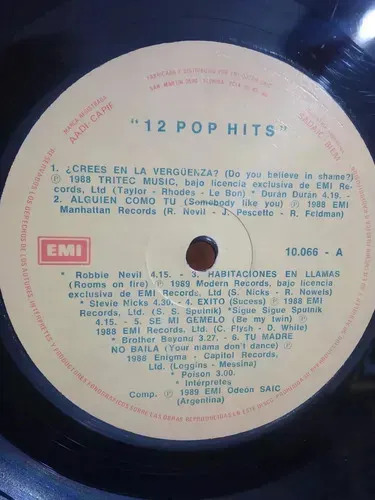 Varios Artistas - 12 Pop Hits - vinilo 1989