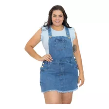 Jardineira Jeans Plus Size Feminina Mini Saia 