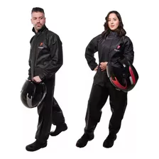 Conjunto Capa De Chuva Pvc Preta Impermeável Moto Pioneira