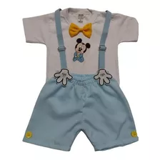 Conjunto Mesversário Ratinho Fofinho Mickey Baby Suspensório