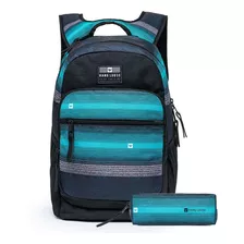 Kit Mochila + Estojo Reforçada Escolar Moda Casual Notebook Cor Azul