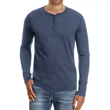 Playera Manga Larga Moda Casual Cuello Henley Para Hombre