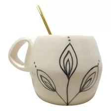 Taza De Cerámica Artesanal Delineada C/cuchara