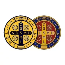 2 Adesivos Medalha De São Bento Amarelo E Tradicional 10cm