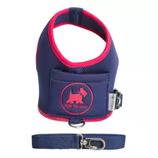 Peitoral Finess Guia Coleira Para Cães Com Regulagem E Guia Cor Marinho Com Pink Tamanho 2 Pet Finess