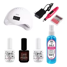 Kit Cabine 48w Lirió Primer Top Coat Base Em Gel Prep Motor Cor Branco