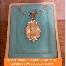 Medalla Dije Con Cadena Virgen Rodio Baño De Oro 14k