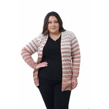 Blusa Casaco Cardigan Plus Size Tricô Listado Degradê