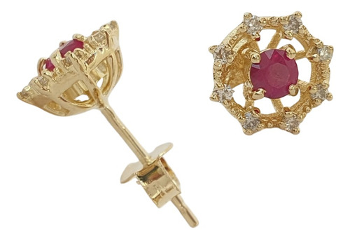 Brinco Chuveiro De Rubi E Diamantes De Ouro Amarelo 18k 750 Branco