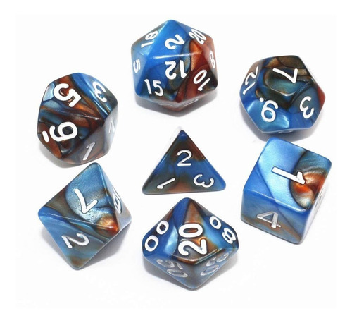 Set X7 Dados Rol Pearl Azul Y Marrón - Dungeons And Dragons