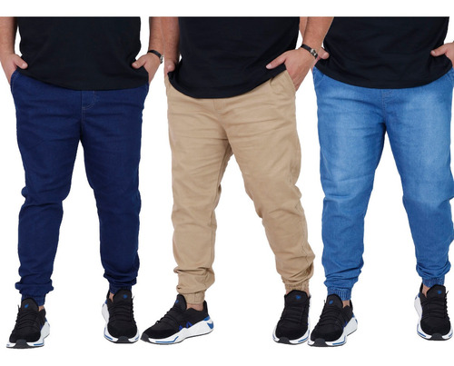 Kit 3 Calça Jeans Sarja Jogger Masculina Plus Size G1 G2 G3