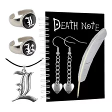 Kit Death Note L Kira Ryuk Caderno + Brinco + Anel + Colar