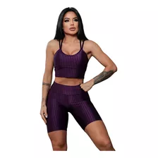 Conjunto Academia 3d Top Trançado E Bermuda Legging Ciclista