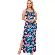 Vestido Estampado Exclusivo Floral Elegante Fenda Promoção