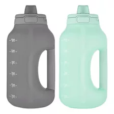 Botellas De Agua Libre De Bpa Con Popote 1.9l Gris/verde 2pz