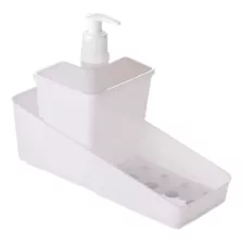 Cj Porta Detergente De Plástico 600ml Sabão Esponja Dispense Cor Branco