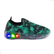 Tênis Slip On Infantil Masculino Aranha Dinossauro Luzinha