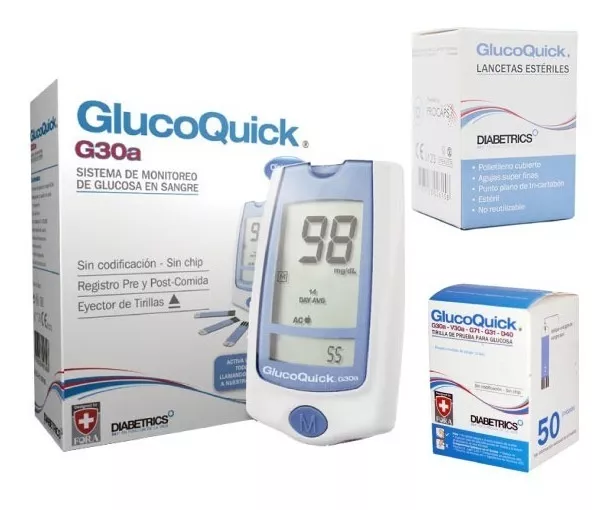 Glucometro Glucoquick G30a + 50 Tiras + 50 Lancetas