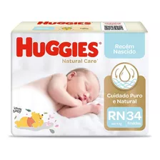 Fralda Descartável Infantil Huggies Natural Care Recém-nascido Rn Pacote 34 Unidades