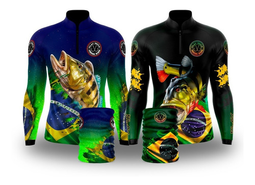 Kit2 Camisa De Pesca Tucunaré Brasil + Bandana Proteção Uv50