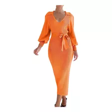 Vestido Tipo Suéter G Con Cuello En V Para Mujer, Manga Larg