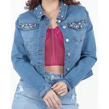 Chaqueta De Jean Para Dama Con Pedrería Rosa8485