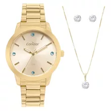 Kit Relógio Feminino Condor Elegante Dourado E Semijoia