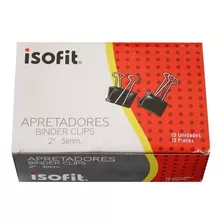 Caja De 12 Unidades De Apretador Doble Clip De 51mm Isofit Color Negro