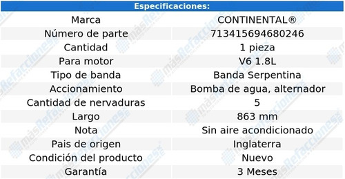 Banda Serpentina B/agua, Alt 863 Mm Mx-3 V6 1.8l 92-95 Foto 4