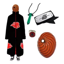 Kit Capa Akatsuki Máscara Tobi Bandana Colar Anel Naruto M45