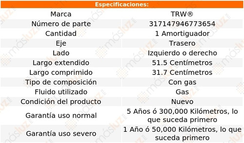 1- Amortiguador Gas Trasero Izq/der Ram 3500 Van 96/02 Trw Foto 2