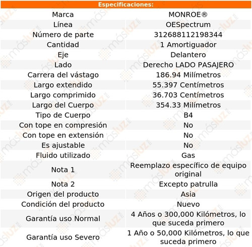 (1) Amortiguador Oespectrum Gas Pasajero Del Taurus 10/12 Foto 3