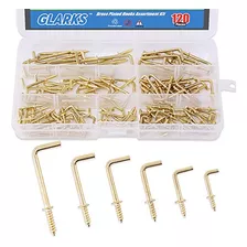 120-pieces 6 Size Brass Plated Square Hooks Lag Thread ...