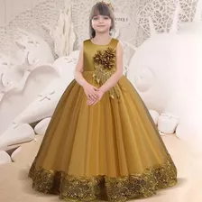 Vestido De Niña De Fiesta Mini-mi Modelo Antonella Dorado