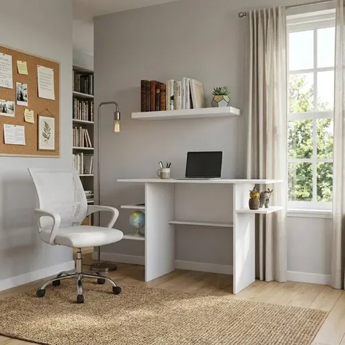 Conjunto Mesa Gamer 90x77 Mdp C/ Cadeira Mesh Giratória Branco/branco