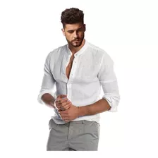 Camisa De Lino Manga Larga De Hombre