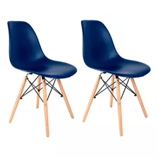 Cadeira De Jantar Empório Tiffany Eames Dsw Madera, Estrutura De Cor Azul-bic, 2 Unidades