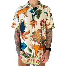 Camisa Estampada Masculina Manga Curta Viscose