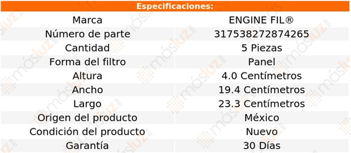 Paq 5 Filtros De Aire Tracer 1.6l 4 Cil 1988/1990 Engine Fil Foto 2