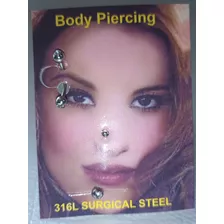 Set De 3 Piercings Para Ceja, Nariz Y Labio Con Piedras