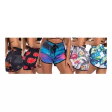 Kit 5 Shorts Tactel Patricinha Bermuda Feminino Curto Praia